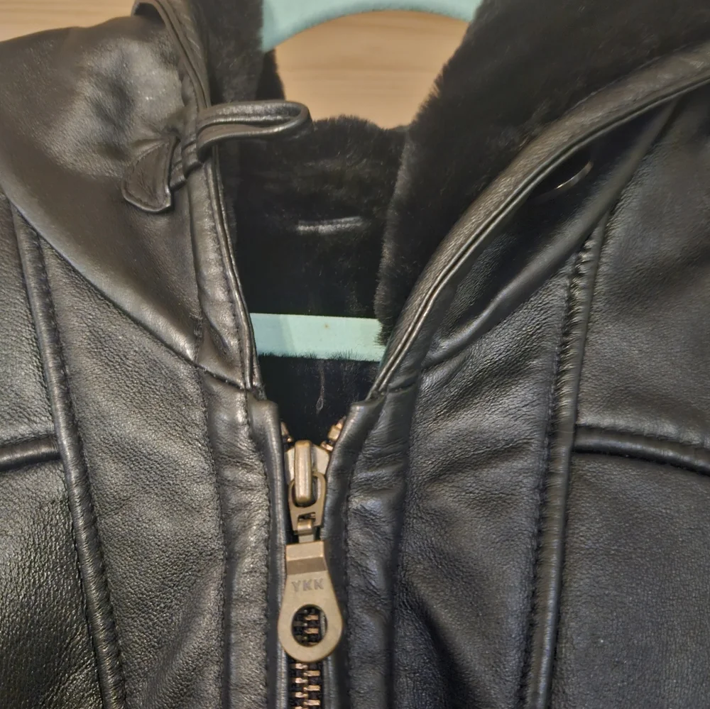 Wilsons Leather Black Hooded Belted Faux Leather Jacket